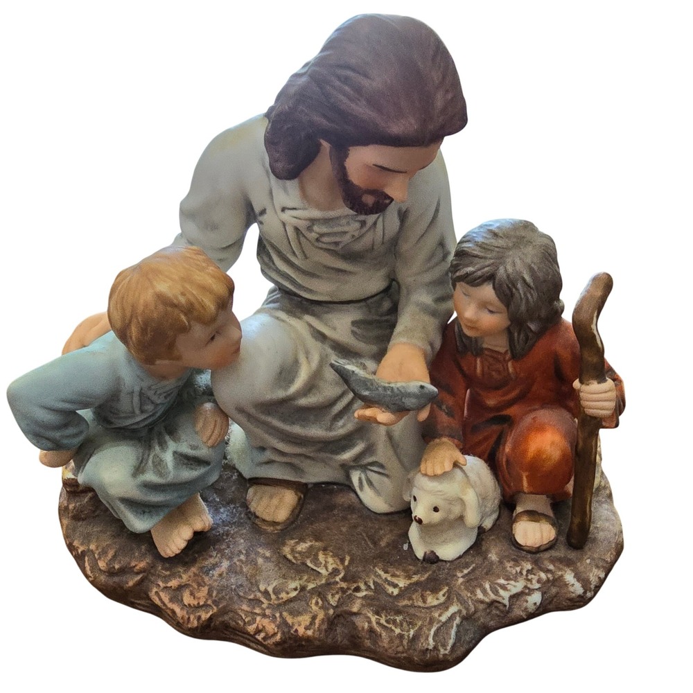 Homco The Fisherman Figurine Jesus Children 1983 Masterpiece Porcelain Statue